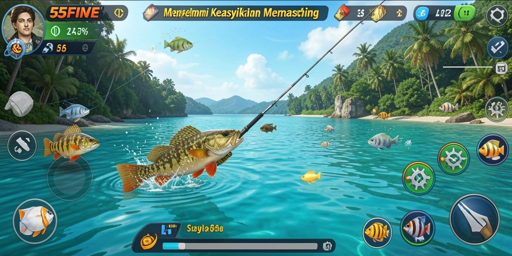 Tangkapan ikan besar dalam game 55FIVE dengan grafik menawan.