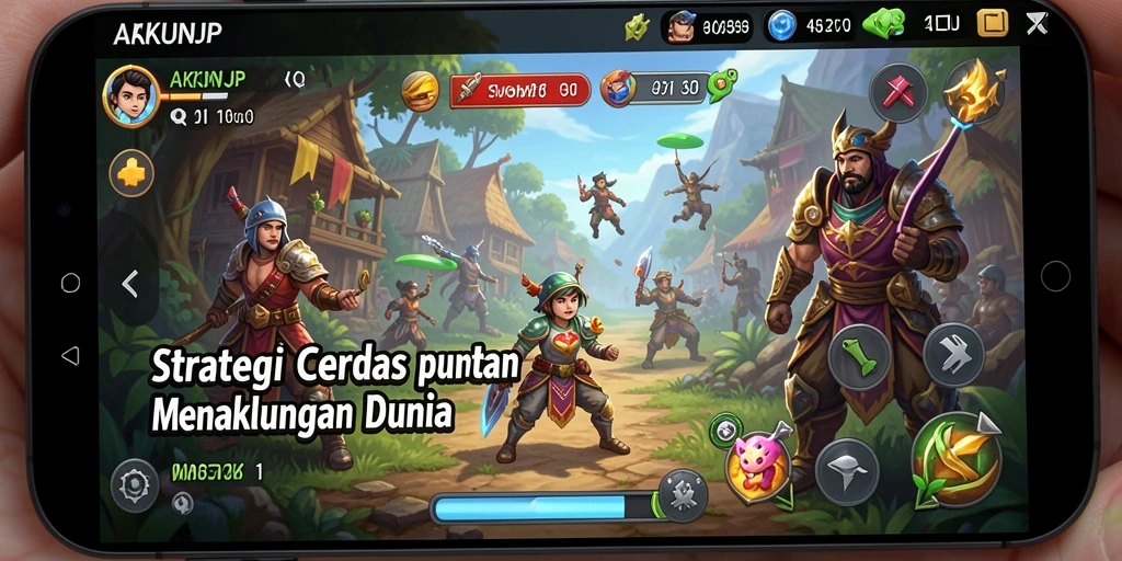 Screenshot gameplay AKUNJP menunjukkan pertempuran strategis yang seru.
