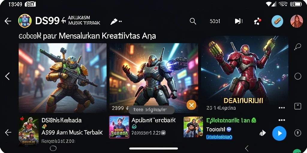 Screenshot gameplay DS99 menampilkan pengguna memainkan alat musik dengan antarmuka interaktif.