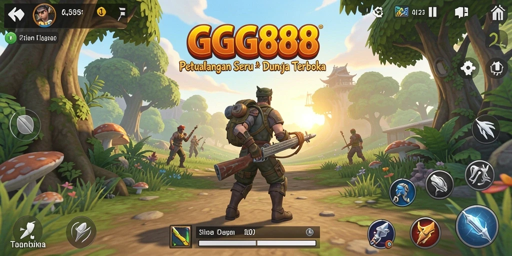 Tampilan gameplay GGG888 dengan dunia terbuka yang luas dan beragam aksi.