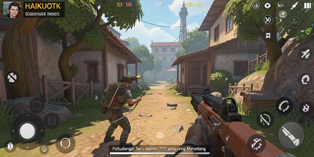 Tampilan gameplay menegangkan HAIKUOTK di lingkungan yang kaya.
