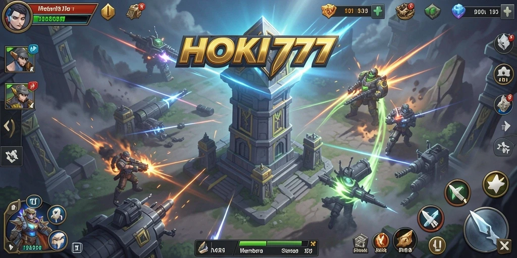 Tangkapan layar gameplay HOKI777 menampilkan aksi menegangkan dalam pertahanan menara.
