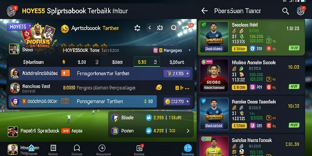 Screenshot gameplay HOYE55 dengan tampilan antarmuka Sportsbook yang menarik.