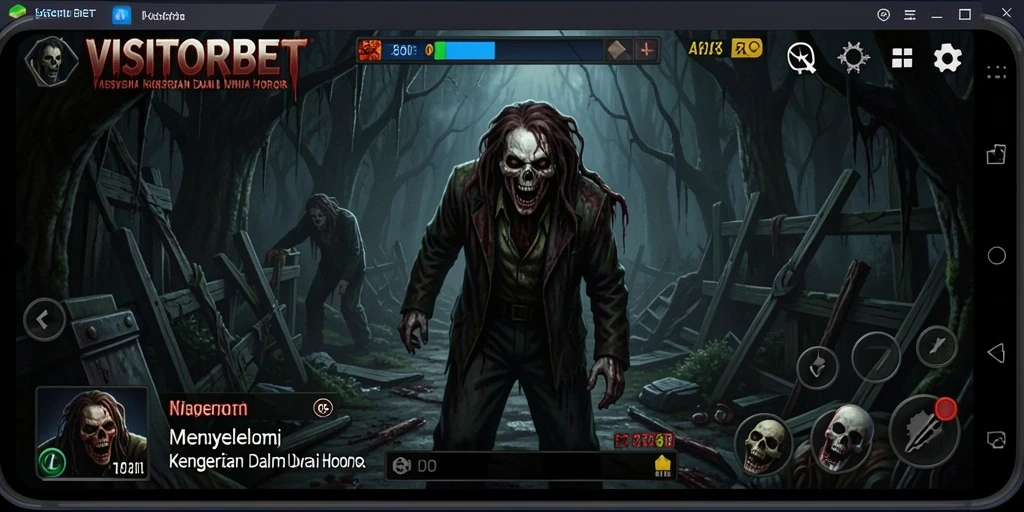 Screenshot menunjukkan gameplay seram dalam <strong>VISITORBET</strong> dengan suasana horor yang menegangkan.